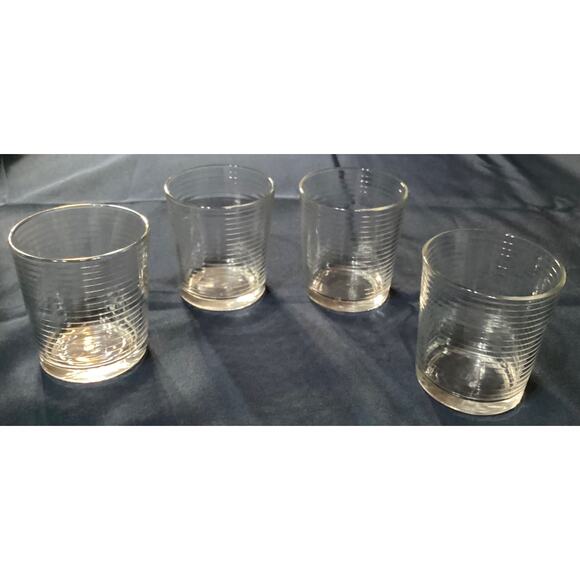 Set of 4 Pasabahce Horizontal Rings Rock Glasses Low Ball Tumblers 4” - Picture 3 of 9
